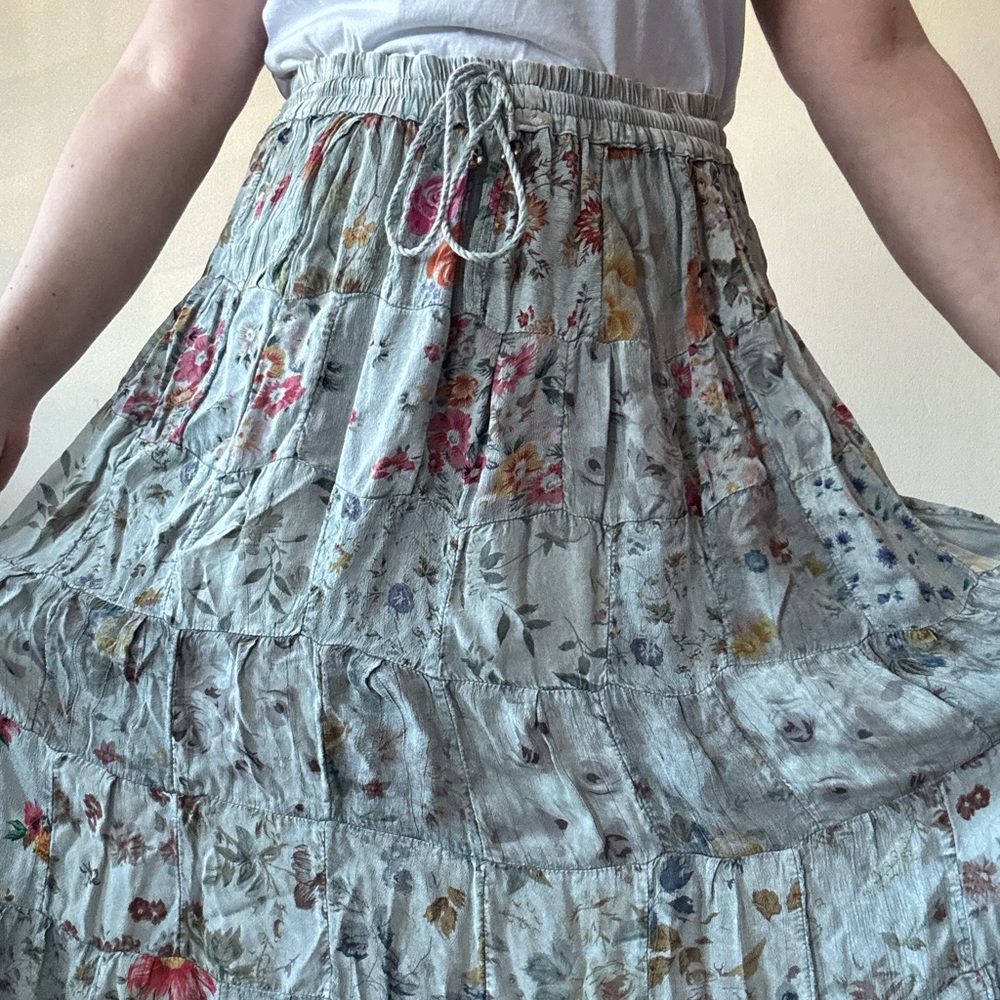 SOLD—Vintage Boho Tiered Floral Maxi Skirt - Picture 2 of 8